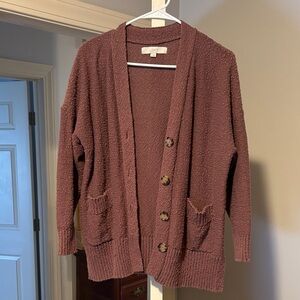 LOFT Women's Chocolate Cardigan Sweater 100% cotton 90s inspired